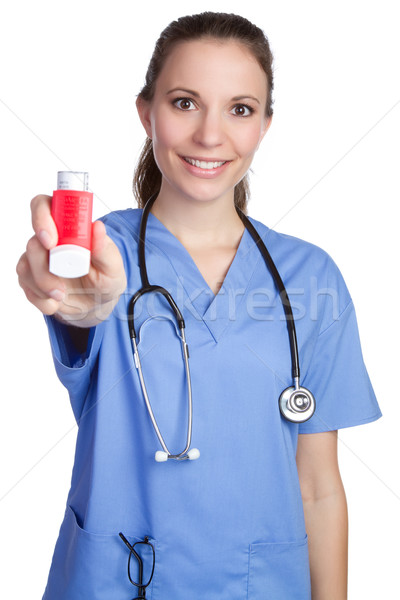 Nővér tart gyönyörű asztma nő orvos Stock fotó © keeweeboy