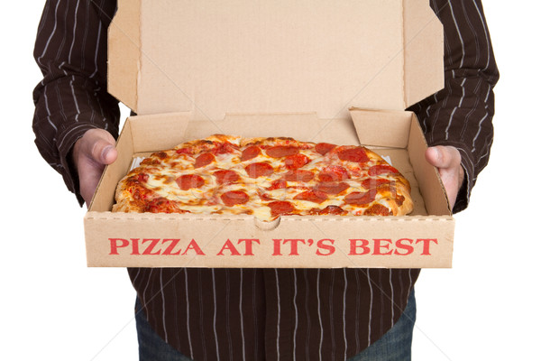 Foto d'archivio: Uomo · pizza · isolato · alimentare · finestra