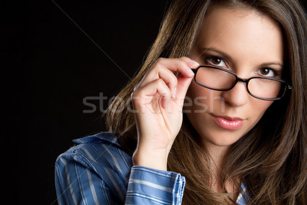 Femeie frumos ochelari frumuseţe Imagine de stoc © keeweeboy