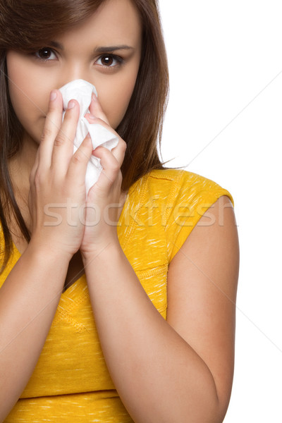 Ragazza soffia il naso ispanico teen girl donna faccia Foto d'archivio © keeweeboy