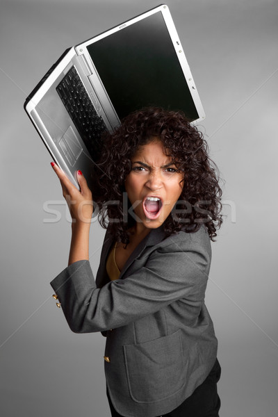 ストックフォト: 怒っ · ノートパソコン · 女性 · 手 · 髪