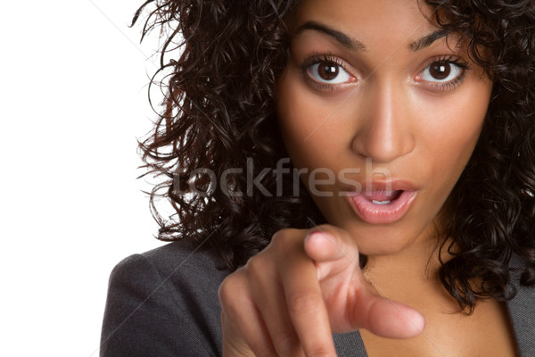 Zdjęcia stock: Wskazując · kobieta · czarnej · kobiety · palec · działalności · twarz