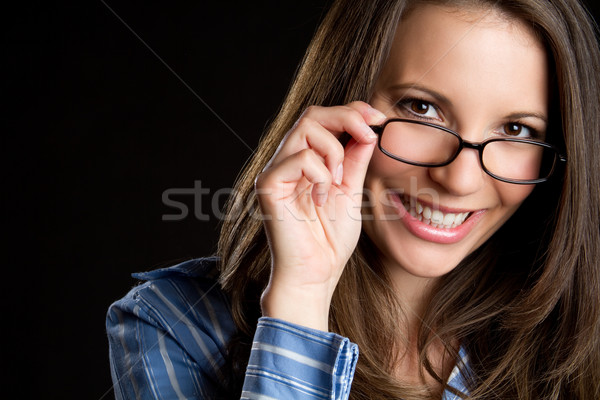 Nő visel szemüveg gyönyörű mosolygó nő lány Stock fotó © keeweeboy