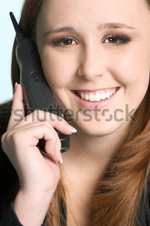 Stock foto: Handy · Frau · lächelnd · Frau · Mädchen · Telefon · glücklich