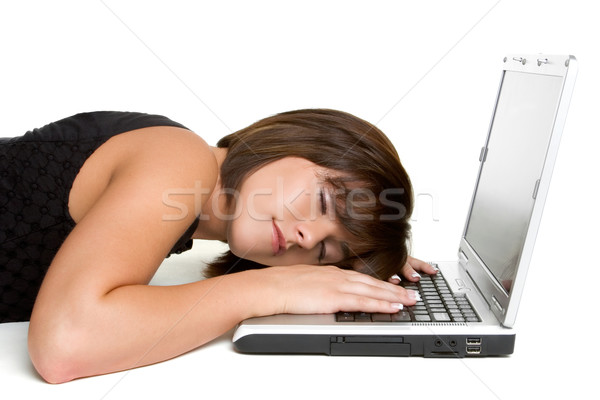 Laptop ragazza dormire tecnologia tastiera bellezza Foto d'archivio © keeweeboy