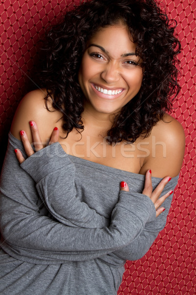 Mooie glimlachend zwarte vrouw vrouw meisje model Stockfoto © keeweeboy