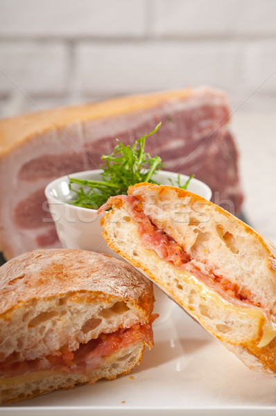 Stock photo: ciabatta panini sandwich with parma ham and tomato