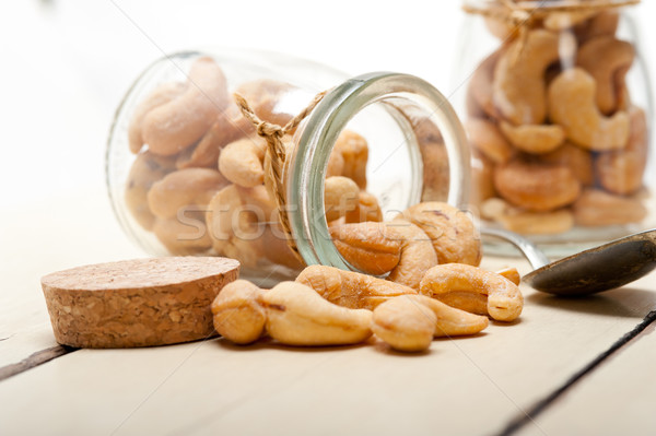 Stockfoto: Cachou · noten · glas · jar · witte · rustiek