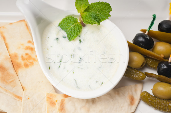 греческий йогурт соус лаваш хлеб свежие Сток-фото © keko64