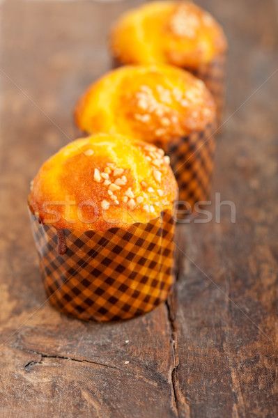 Stock fotó: Friss · sült · muffin · régi · fa · asztal · étel