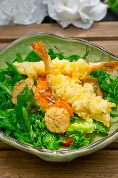 fresh Japanese tempura shrimps with salad Stock photo © keko64