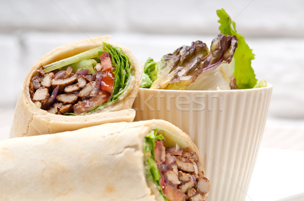 Stock foto: Huhn · Pita · Verpackung · rollen · Sandwich · traditionellen