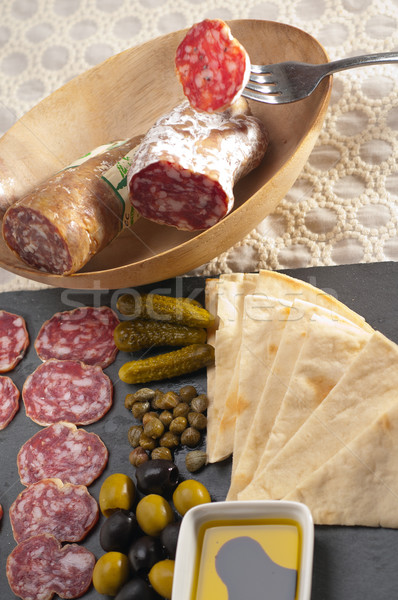 Stock photo: cold cut platter with pita bread and pickles