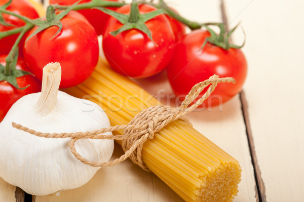 Foto stock: Italiano · básico · macarrão · ingredientes · fresco · tomates · cereja