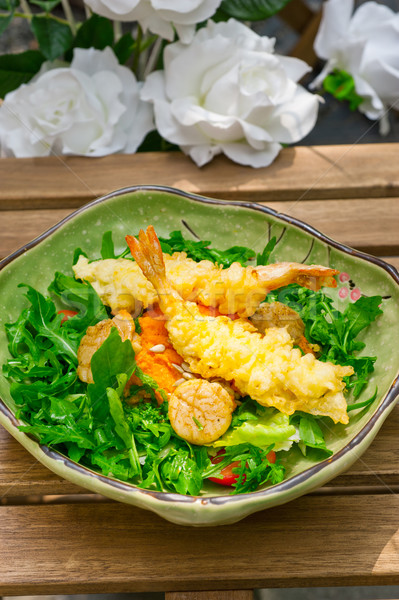fresh Japanese tempura shrimps with salad Stock photo © keko64