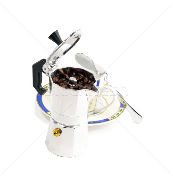 Stock foto: Mokka · Kaffeemaschine · Tasse · isoliert · weiß · Kaffeehaus