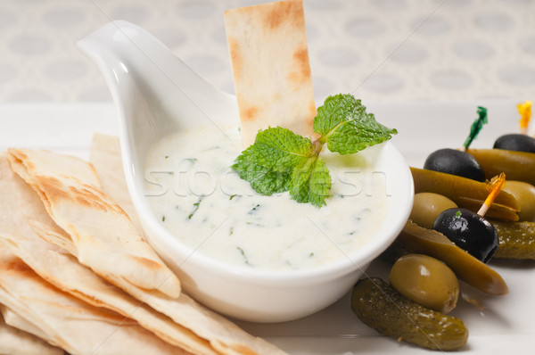 Greek Tzatziki yogurt dip and pita bread Stock photo © keko64