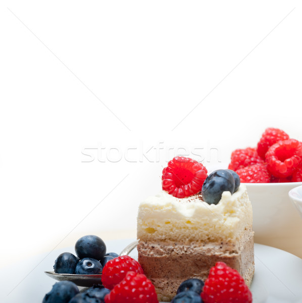 Stock photo: fresh raspberry and blueberry cake