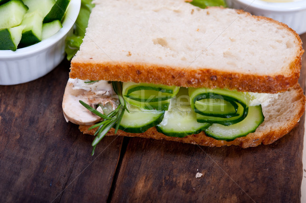 Stock photo: fresh vegetarian sandwich with garlic cheese dip salad
