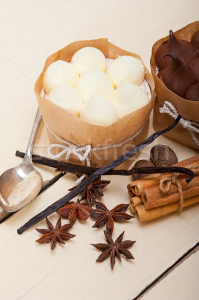 chocolate vanilla and spices cream cake dessert  Stock photo © keko64