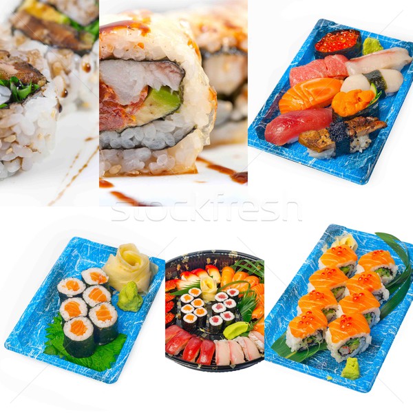 Japonés sushi collage muchos plato blanco Foto stock © keko64