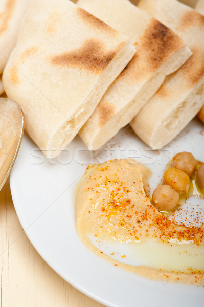 Stock photo: Hummus with pita bread 