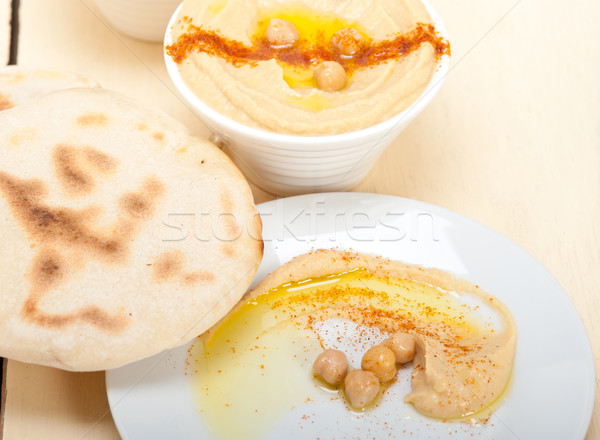 Stock photo: Hummus with pita bread 