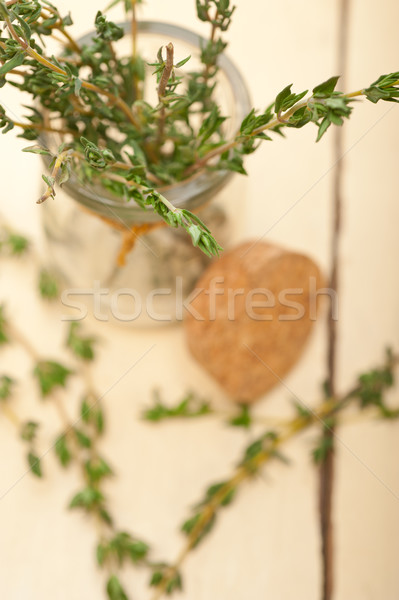 [[stock_photo]]: Fraîches · verre · jar · blanche · bois · rustique