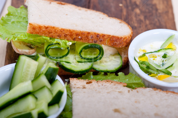 fresh vegetarian sandwich with garlic cheese dip salad Stock photo © keko64