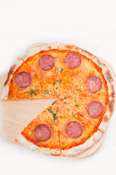 Olasz eredeti vékony pepperoni pizza izolált Stock fotó © keko64