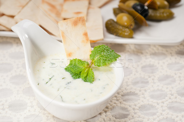 Greek Tzatziki yogurt dip and pita bread Stock photo © keko64