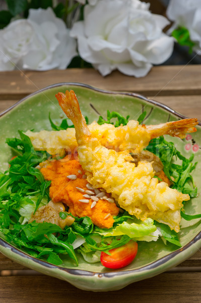 fresh Japanese tempura shrimps with salad Stock photo © keko64