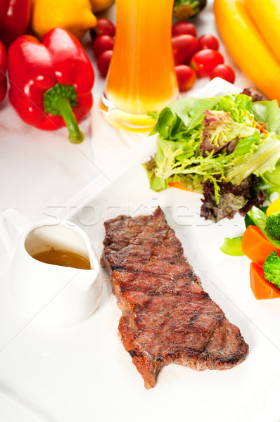 Stock photo: juicy BBQ grilled rib eye ,ribeye steak and vegetables