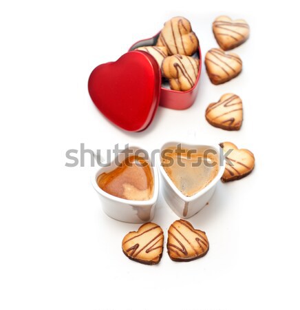 heart shaped cream cookies on red heart metal box Stock photo © keko64