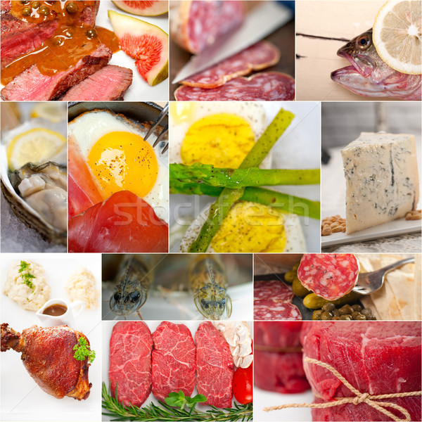 Wysoki białko żywności kolekcja kolaż biały Zdjęcia stock © keko64