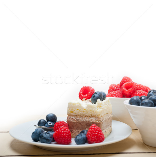 fresh raspberry and blueberry cake Stock photo © keko64
