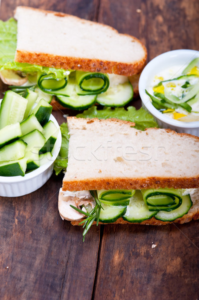 Stock photo: fresh vegetarian sandwich with garlic cheese dip salad