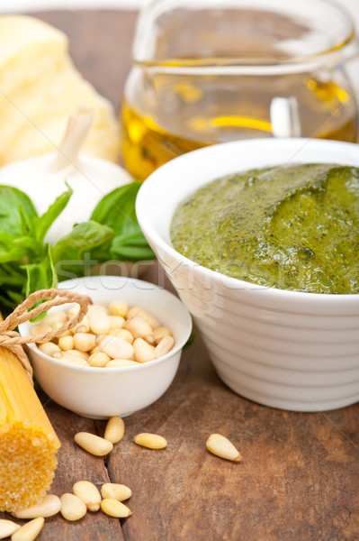 Foto stock: Italiano · tradicional · albahaca · pesto · pasta · ingredientes