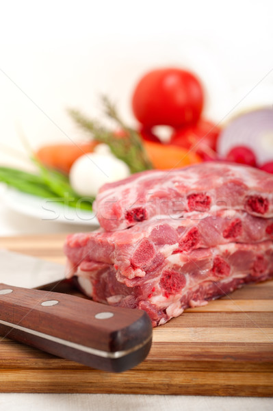 [[stock_photo]]: Fraîches · porc · côtes · légumes · herbes