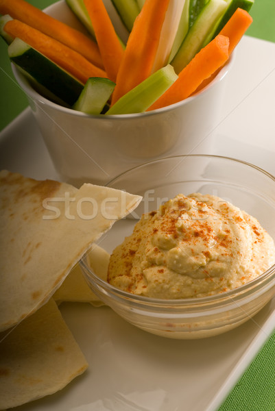 hummus dip with pita bread and vegetable Stock photo © keko64