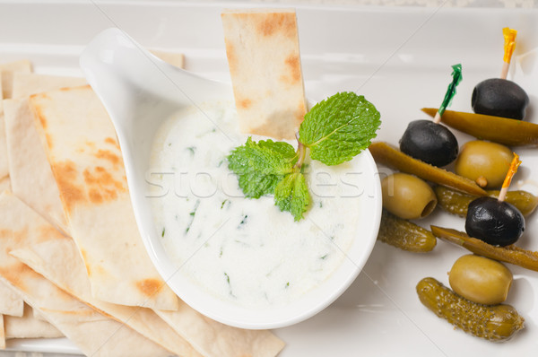 Greek Tzatziki yogurt dip and pita bread Stock photo © keko64