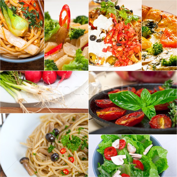 Gesunden Vegetarier vegan Essen Collage weiß Stock foto © keko64
