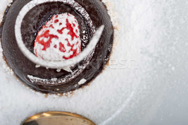 świeże czekolady truskawki biały srebrny łyżka Zdjęcia stock © keko64