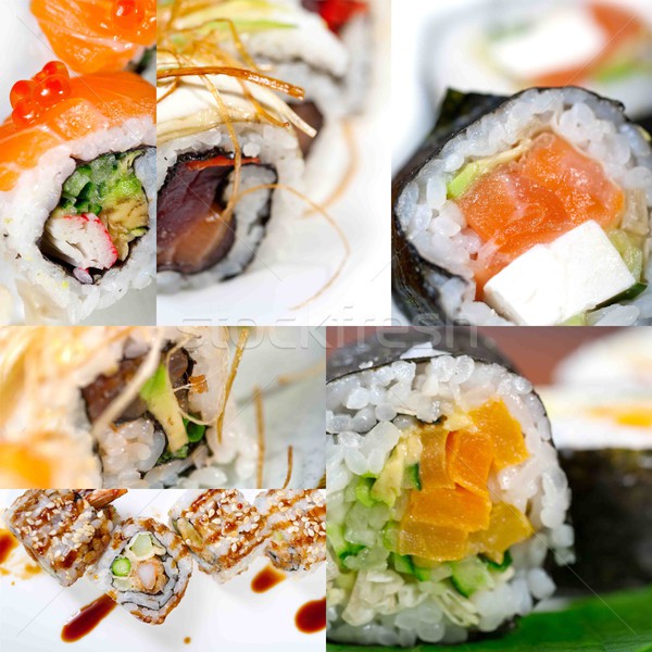 Stock foto: Japanisch · Sushi · Collage · viele · Gericht · weiß