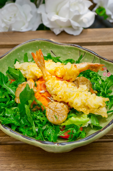 fresh Japanese tempura shrimps with salad Stock photo © keko64