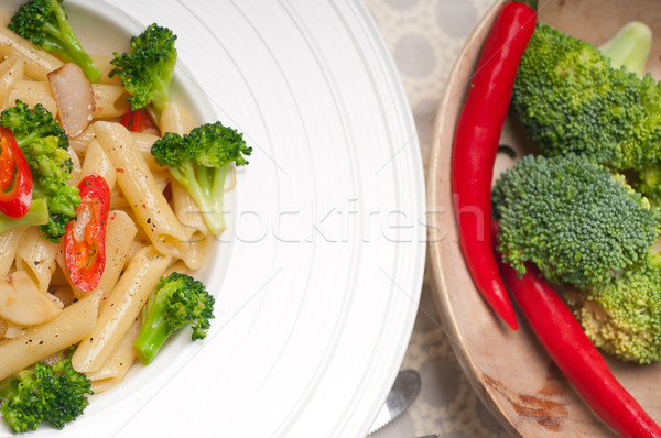 Italian penne pasta with broccoli and chili pepper Stock photo © keko64