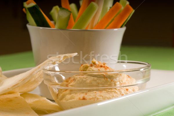 hummus dip with pita bread and vegetable Stock photo © keko64