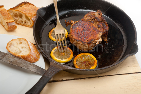 pork chop seared on iron skillet Stock photo © keko64