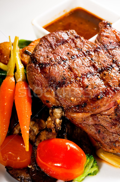 Stock foto: Gegrillt · Steak · frischen · Kirschtomaten · Seite · rot