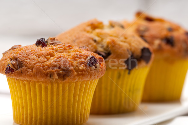 Stockfoto: Vers · chocolade · rozijnen · muffins · papier